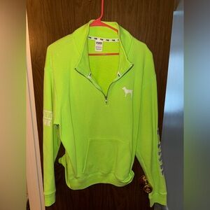 Victoria's Secret PINK Neon Green Pullover half zip size large